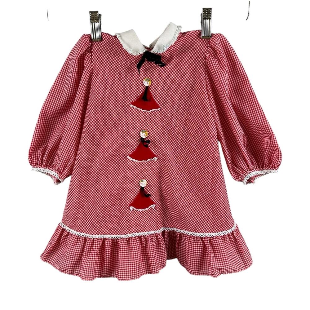 Ruth of Carolina Dress Size 3T Gingham Plaid Crochet Collared Classic Vintage